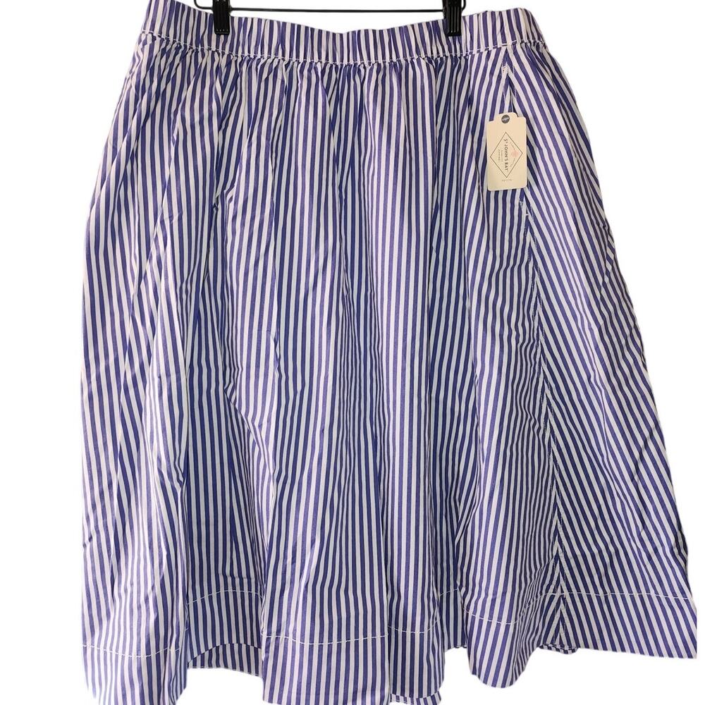 St. John's Bay Blue White Striped Midi Pull On Elastic Waist Prairie Skirt PXXL